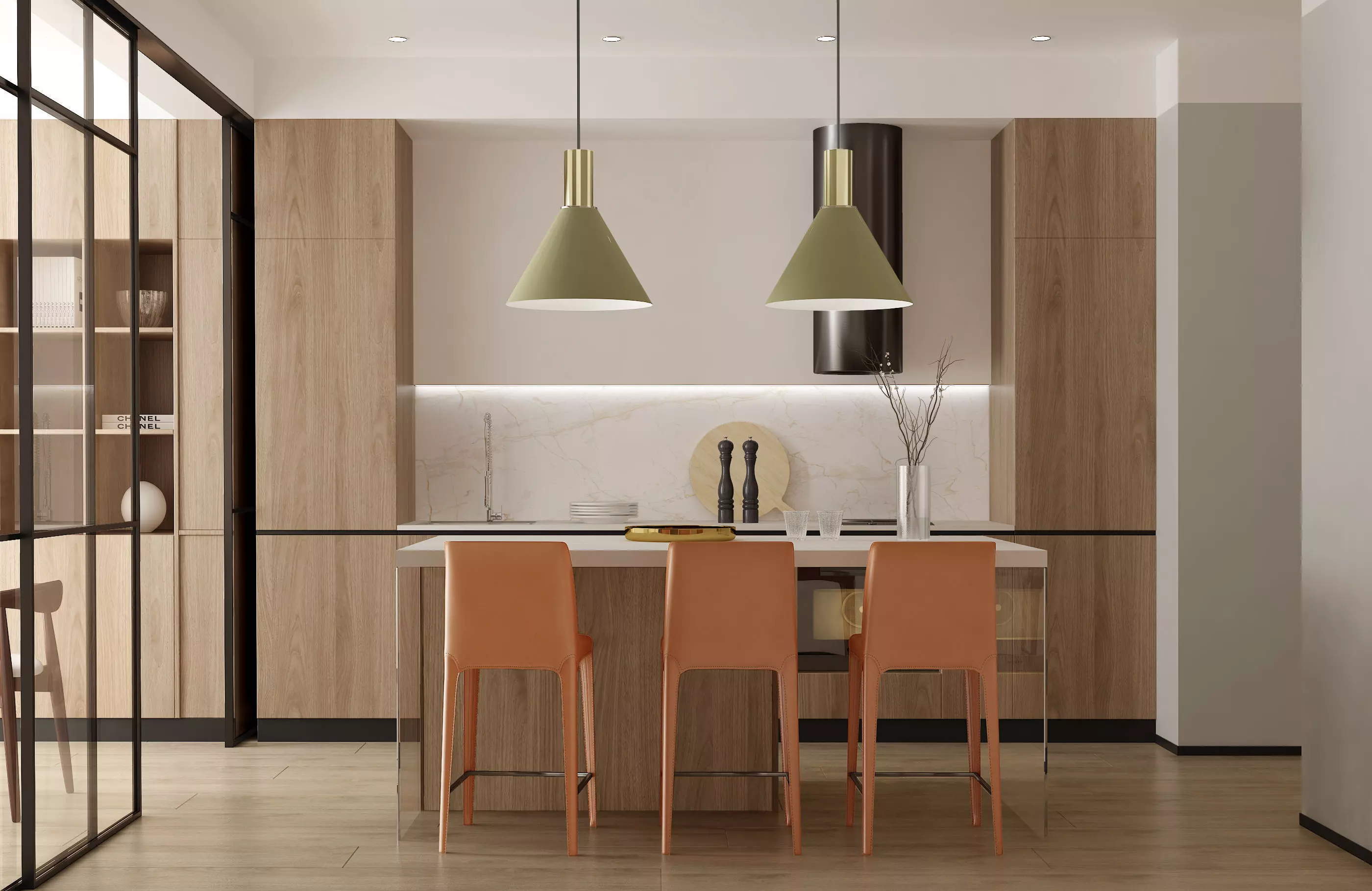 Modern dining room kitchen interior 3D model_0