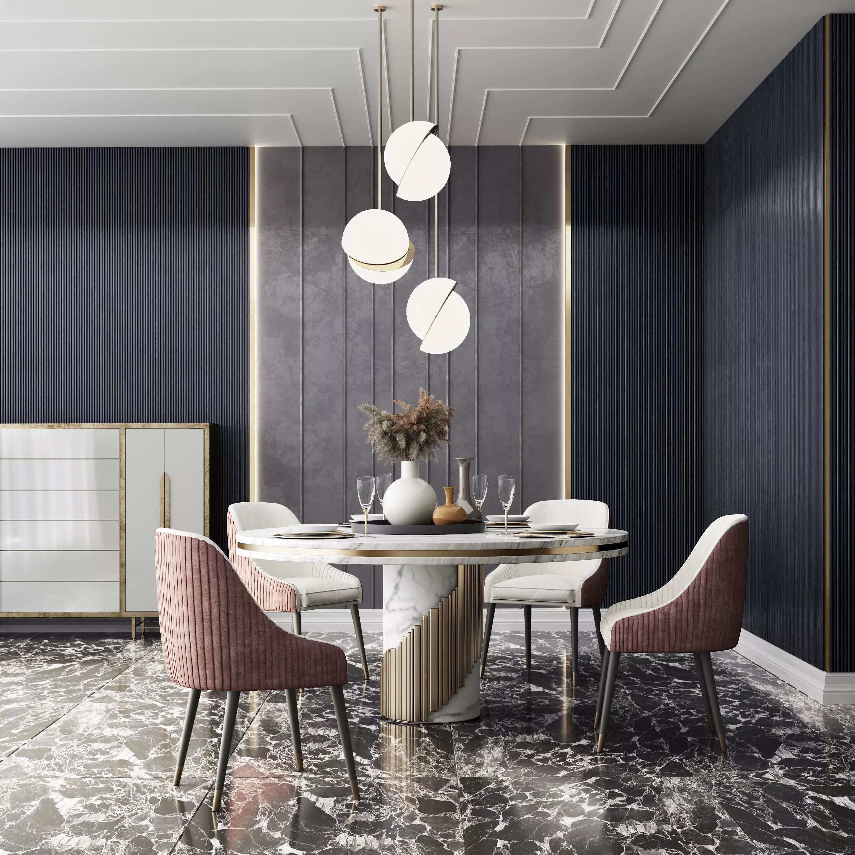 Modern dining room kitchen interior 3D model_0