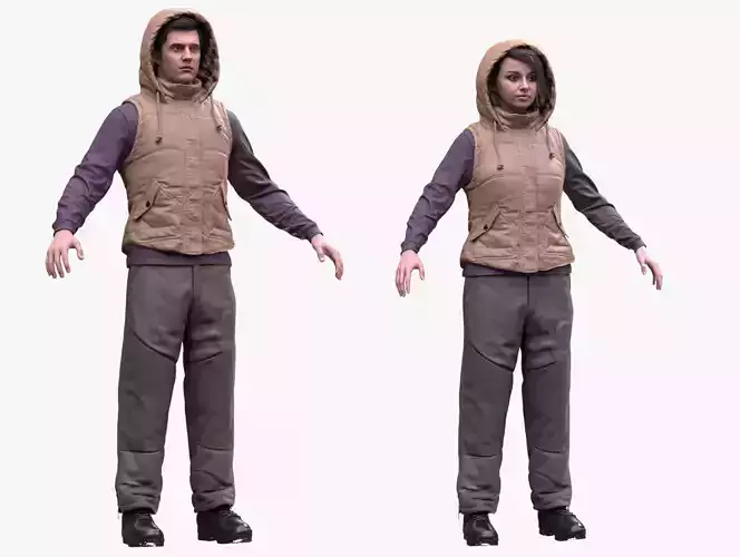 Autumn Outfit 4 - Male - Female MH - UE5 Skeletons - Rigged Low-poly 3D model