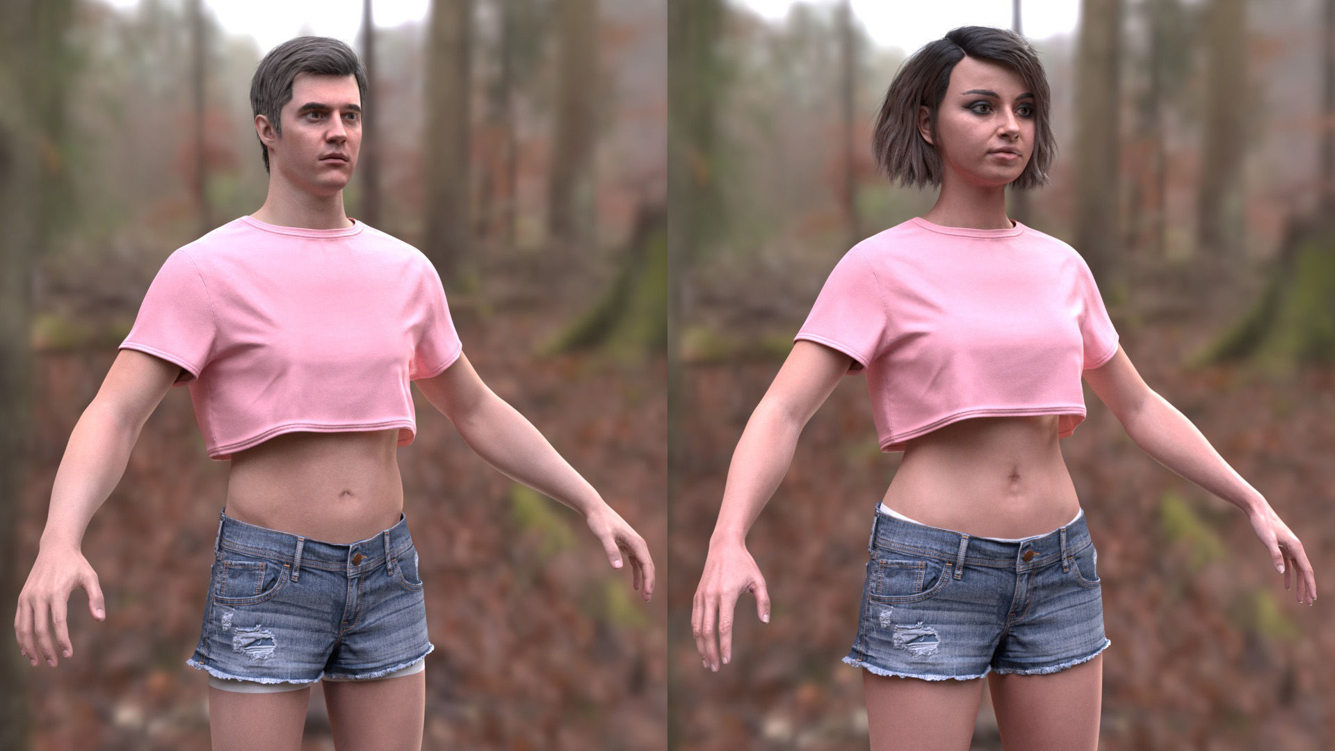 Summer Outfit 3 - Male - Female MH - UE5 Skeletons - Rigged Low-poly 3D model_4