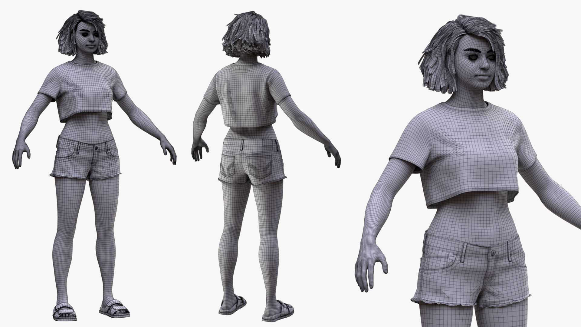 Summer Outfit 3 - Male - Female MH - UE5 Skeletons - Rigged Low-poly 3D model_13