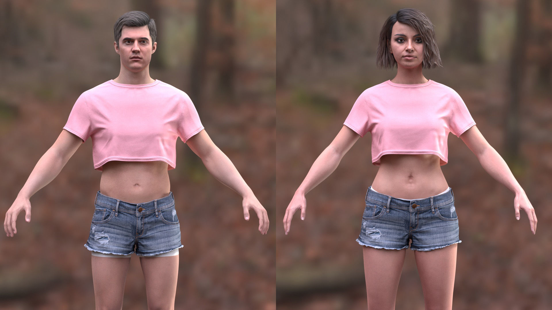 Summer Outfit 3 - Male - Female MH - UE5 Skeletons - Rigged Low-poly 3D model_6