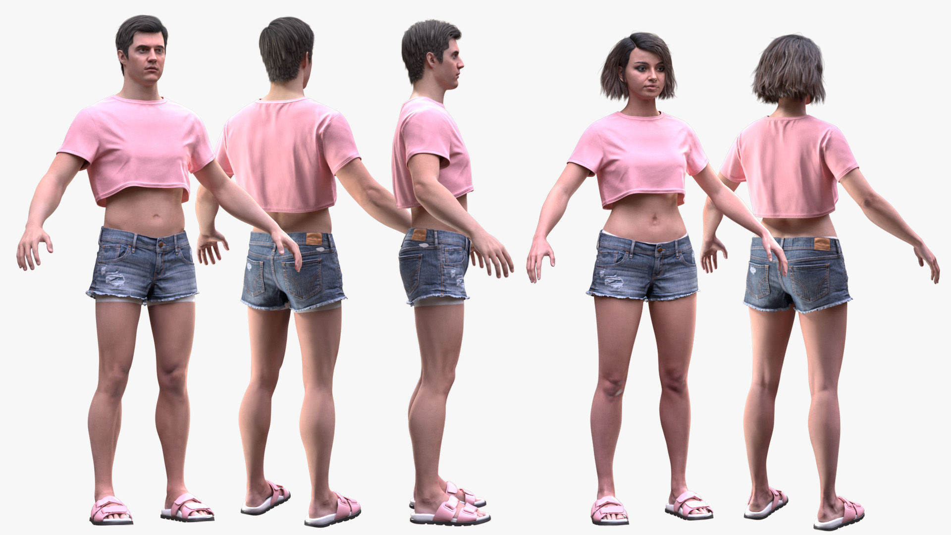 Summer Outfit 3 - Male - Female MH - UE5 Skeletons - Rigged Low-poly 3D model_3