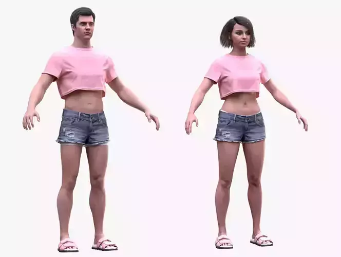 Summer Outfit 3 - Male - Female MH - UE5 Skeletons - Rigged Low-poly 3D model
