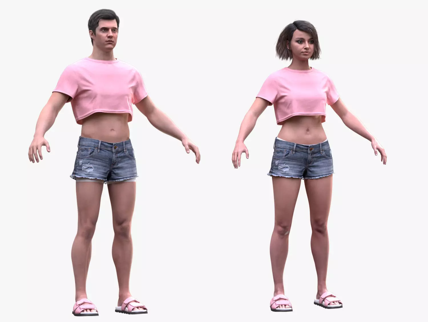 Summer Outfit 3 - Male - Female MH - UE5 Skeletons - Rigged Low-poly 3D model_0