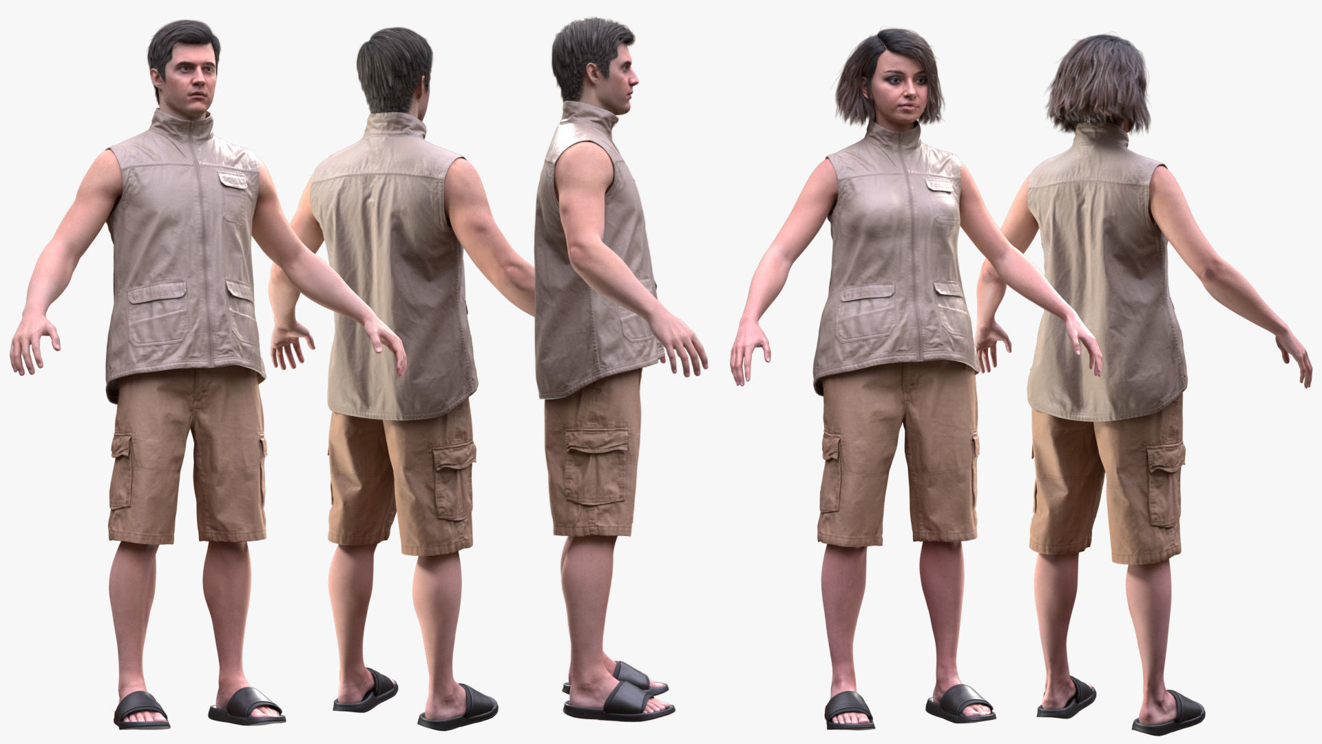 Summer Outfit 2 - Male - Female MH - UE5 Skeletons - Rigged Low-poly 3D model_3