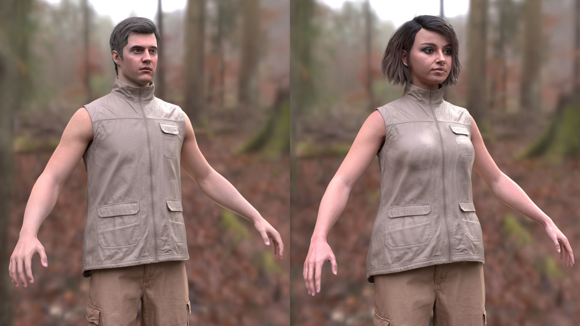 Summer Outfit 2 - Male - Female MH - UE5 Skeletons - Rigged Low-poly 3D model_4