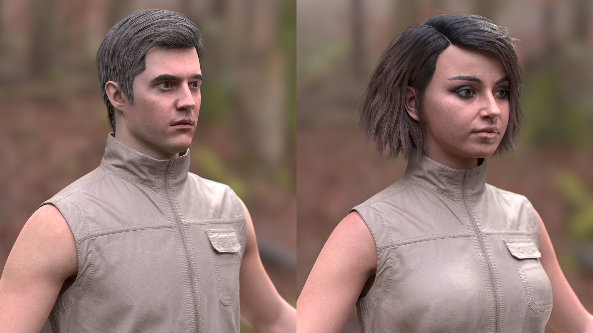 Summer Outfit 2 - Male - Female MH - UE5 Skeletons - Rigged Low-poly 3D model_7