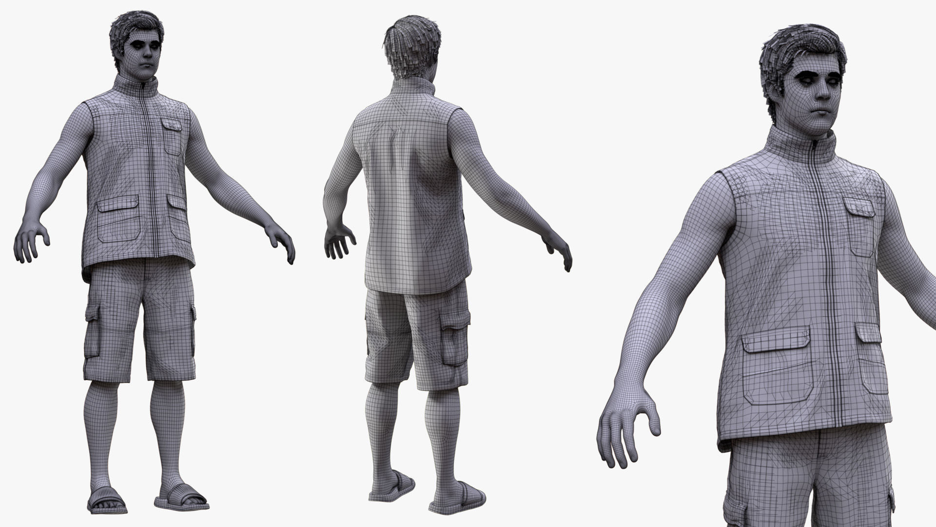 Summer Outfit 2 - Male - Female MH - UE5 Skeletons - Rigged Low-poly 3D model_13