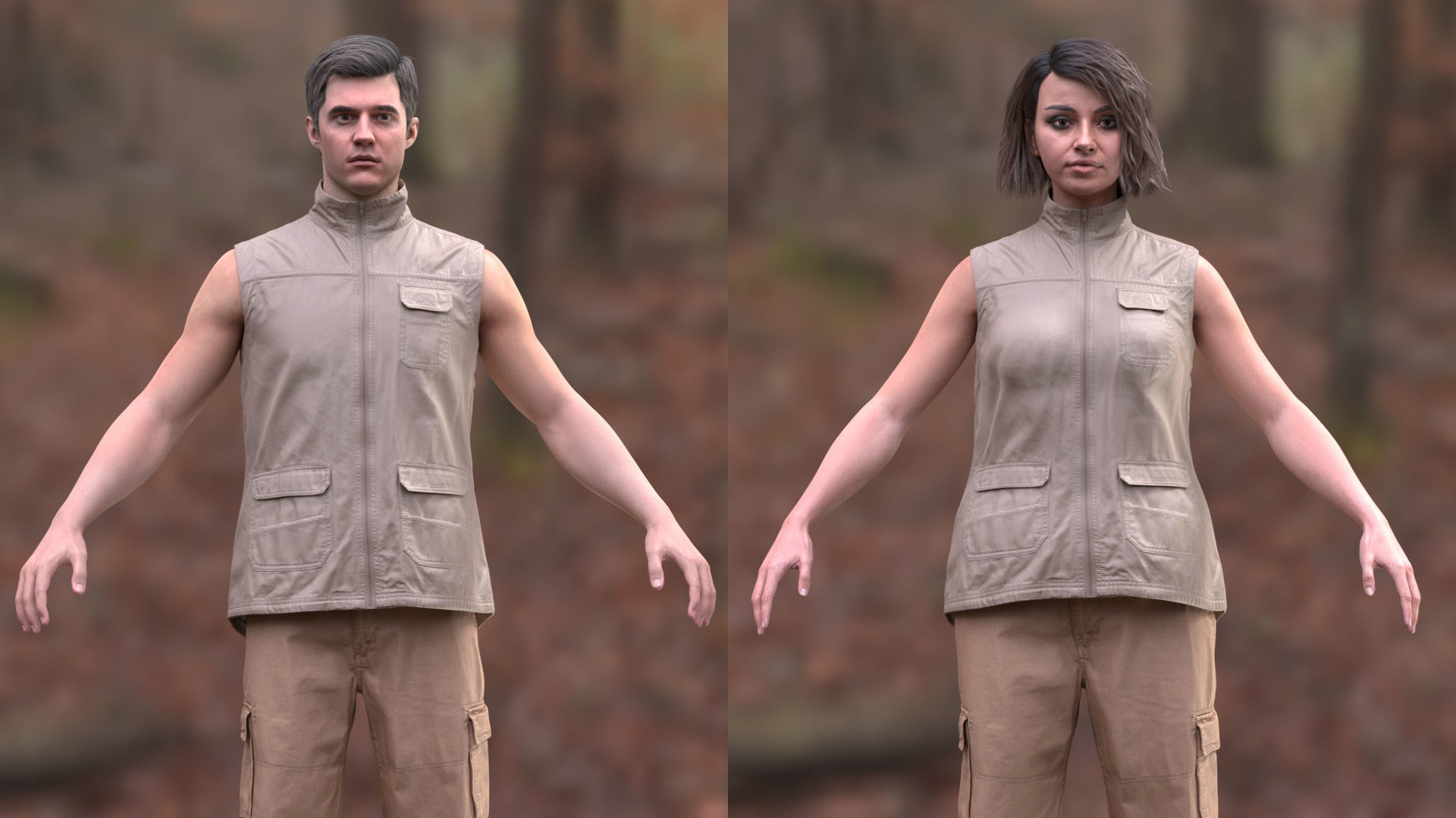 Summer Outfit 2 - Male - Female MH - UE5 Skeletons - Rigged Low-poly 3D model_5