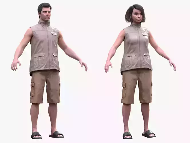 Summer Outfit 2 - Male - Female MH - UE5 Skeletons - Rigged Low-poly 3D model