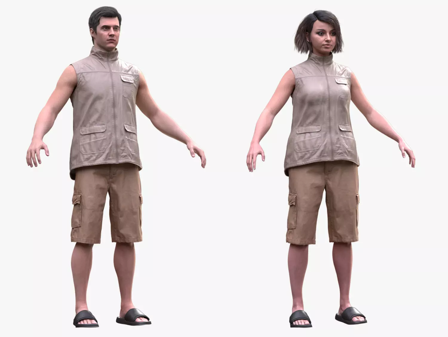 Summer Outfit 2 - Male - Female MH - UE5 Skeletons - Rigged Low-poly 3D model_0
