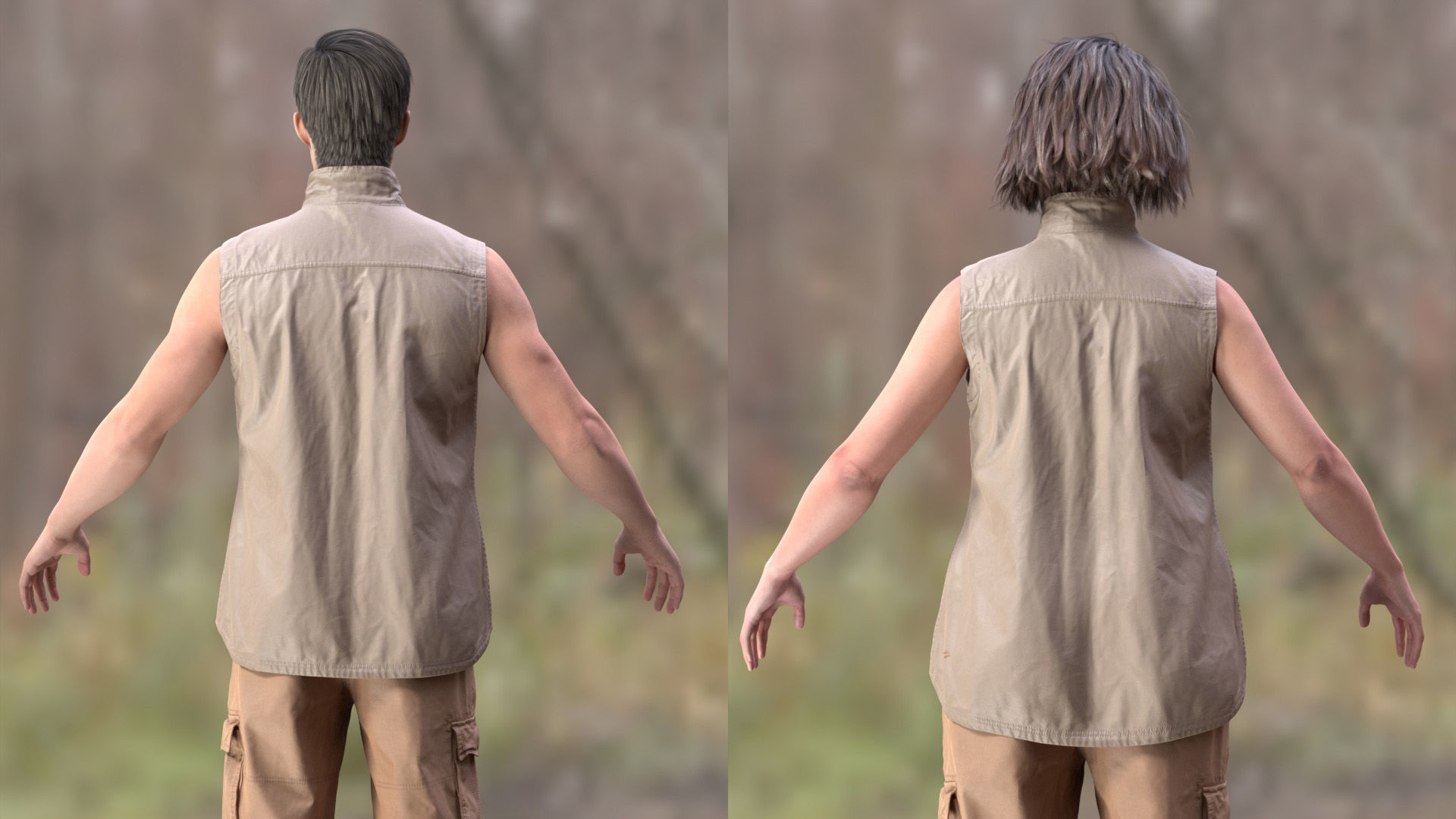 Summer Outfit 2 - Male - Female MH - UE5 Skeletons - Rigged Low-poly 3D model_6