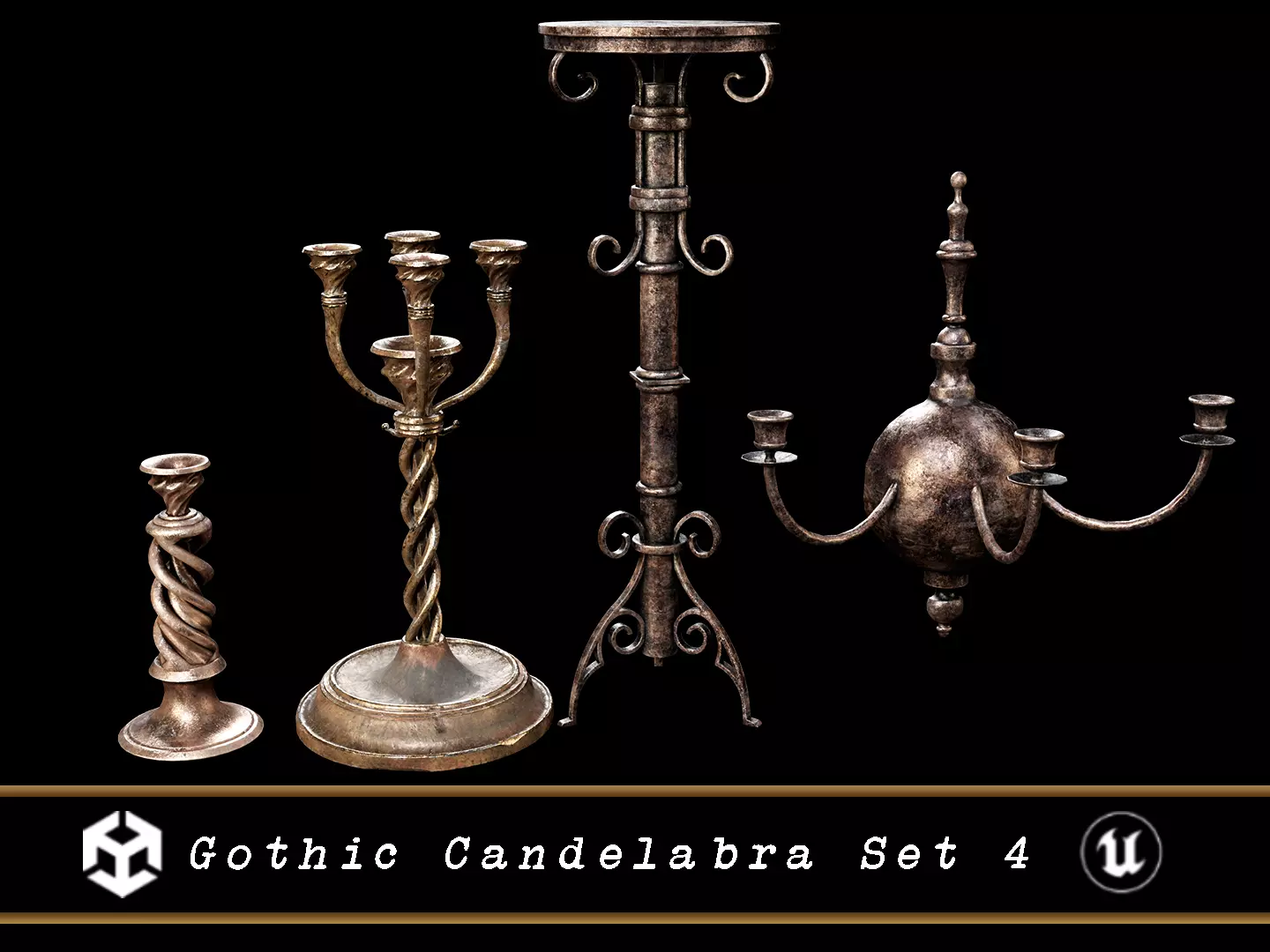 Gothic Candelabra Set 4  Low-poly 3D model_0