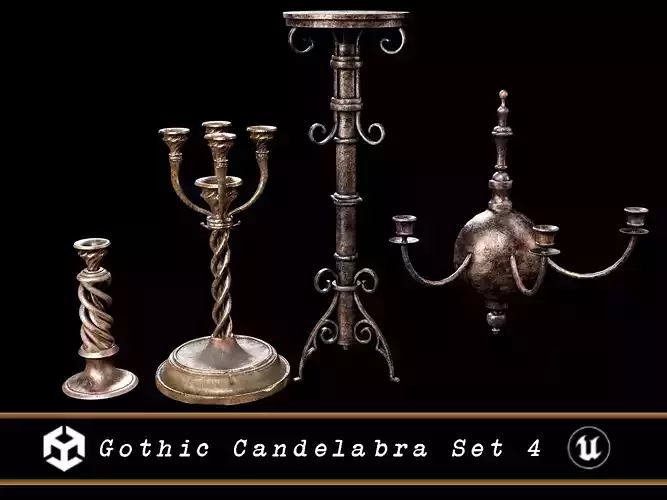 Gothic Candelabra Set 4  Low-poly 3D model