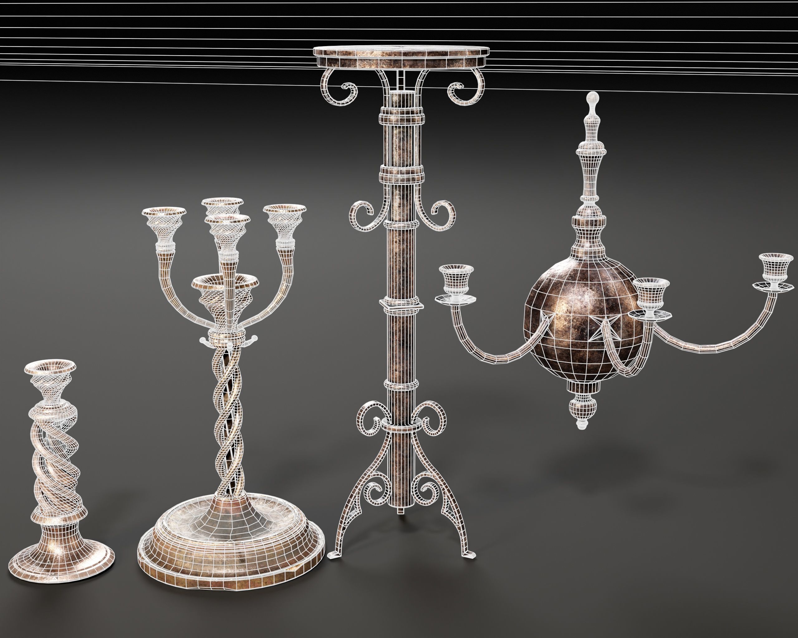 Gothic Candelabra Set 4  Low-poly 3D model_3