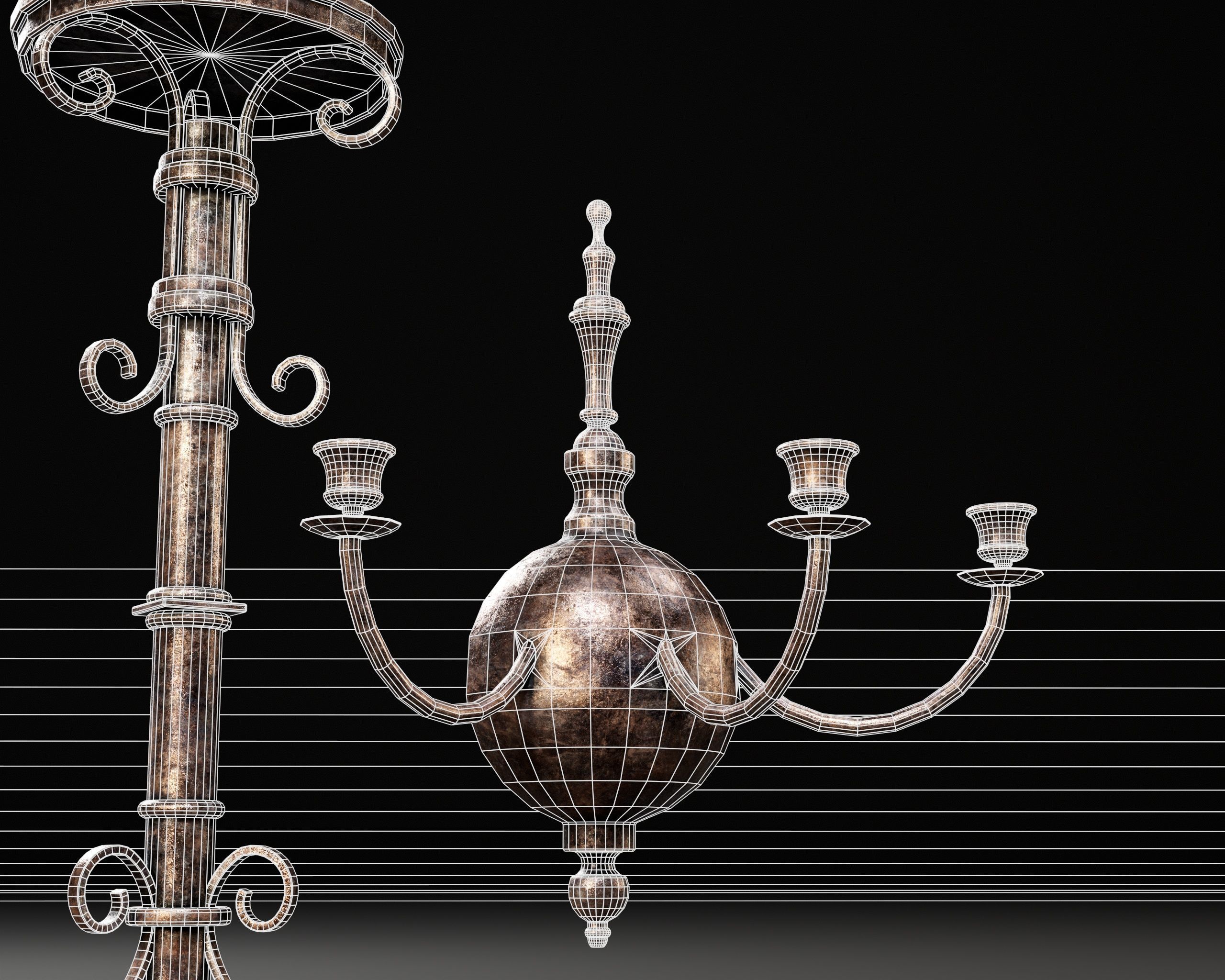 Gothic Candelabra Set 4  Low-poly 3D model_7