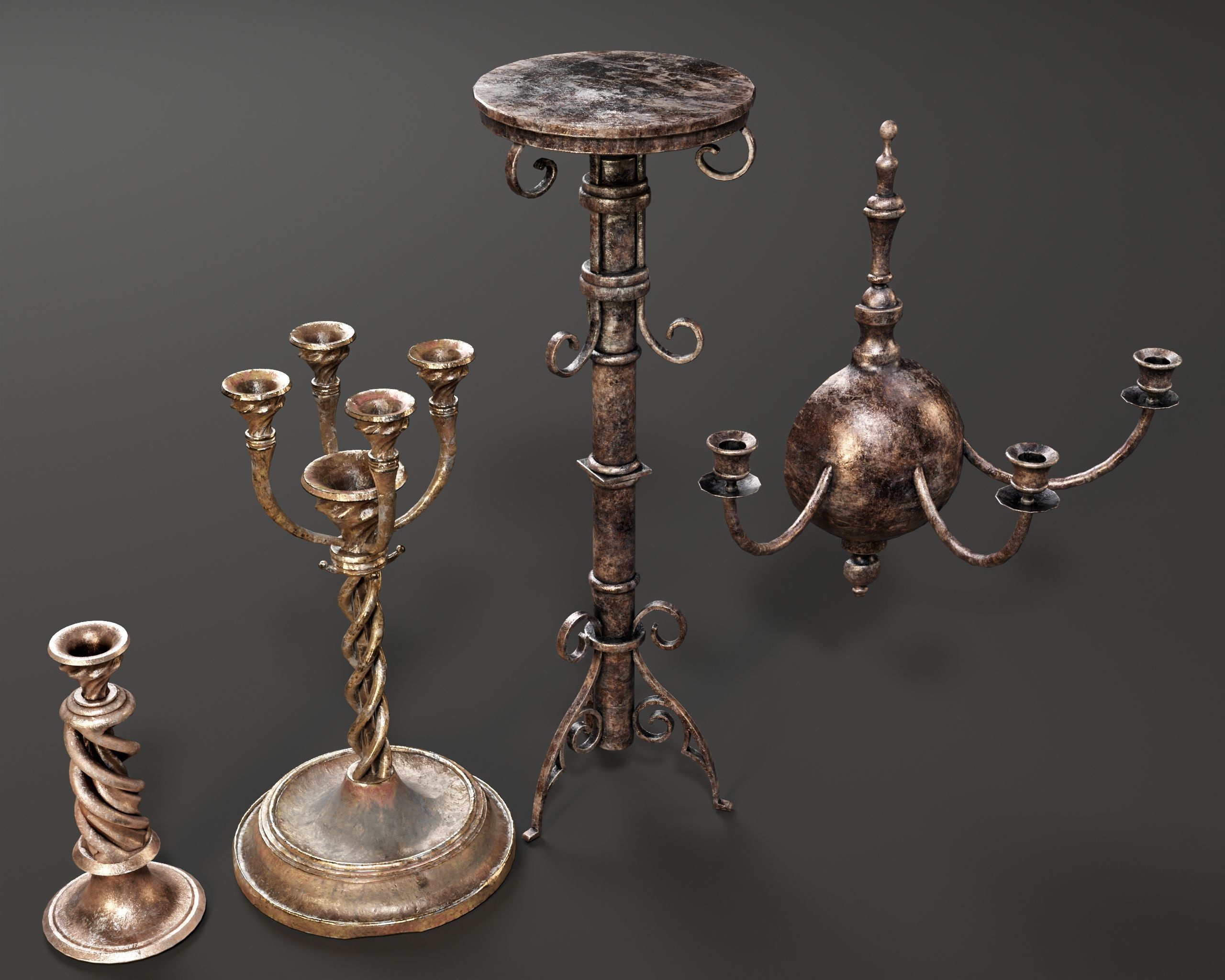 Gothic Candelabra Set 4  Low-poly 3D model_4