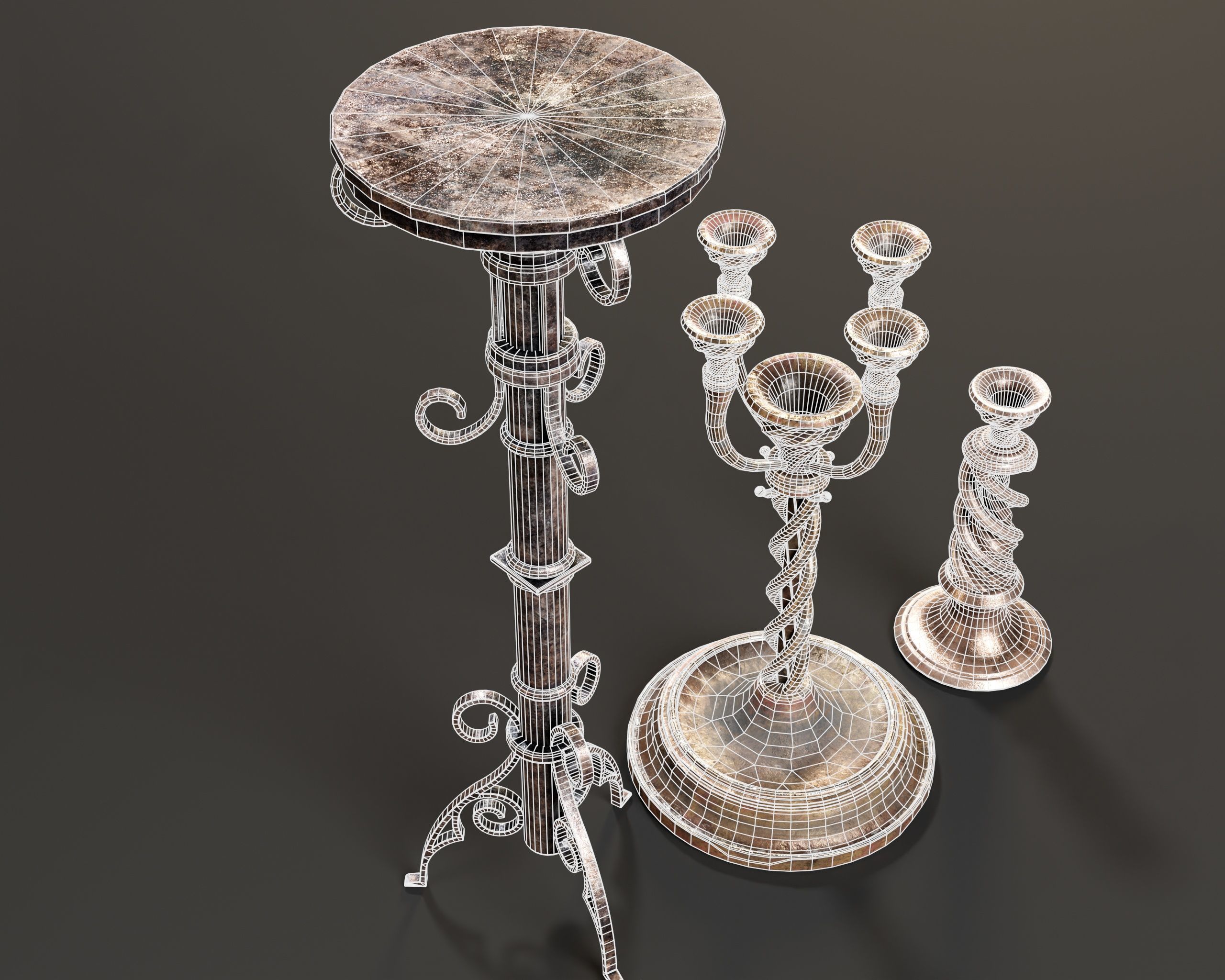 Gothic Candelabra Set 4  Low-poly 3D model_17