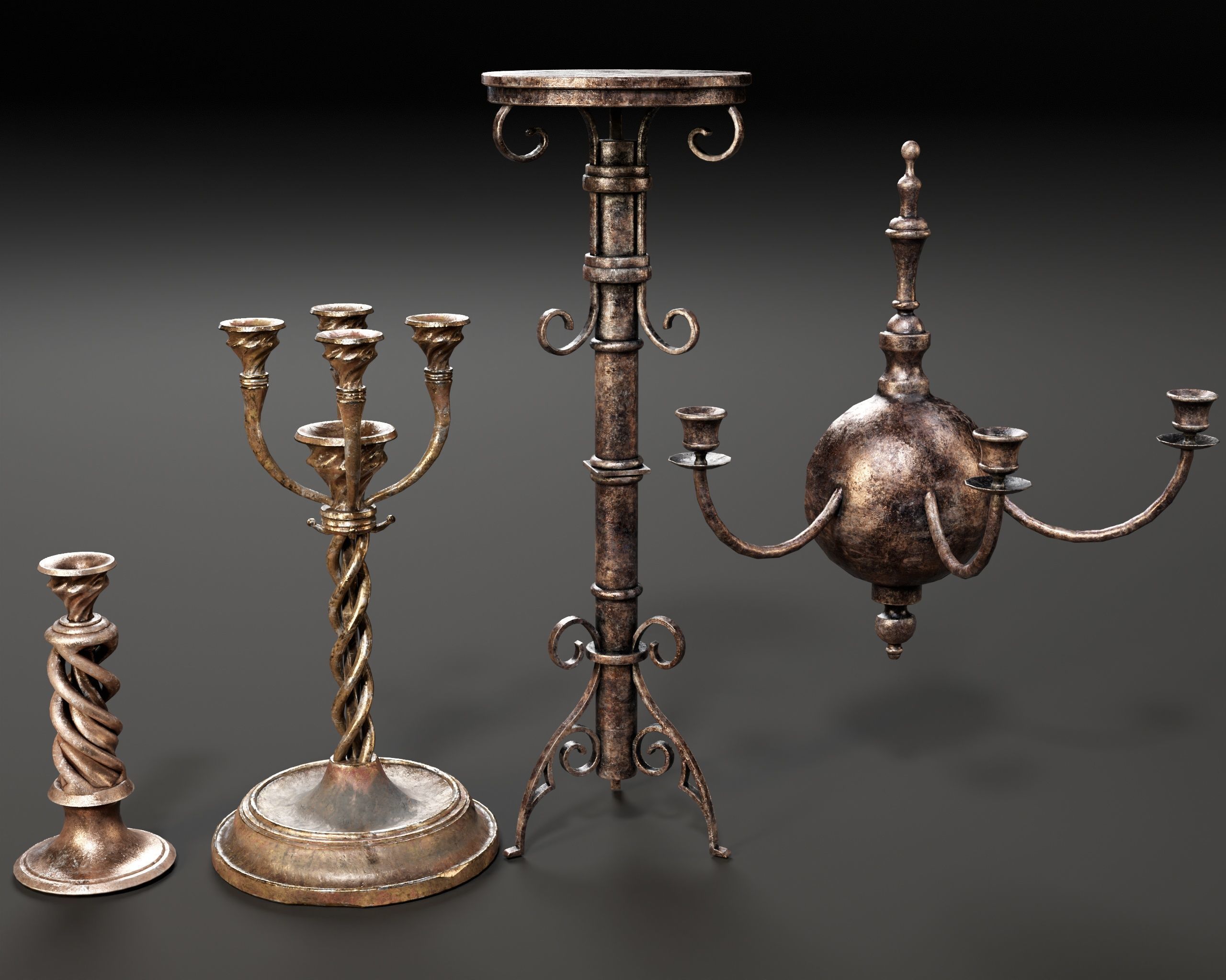 Gothic Candelabra Set 4  Low-poly 3D model_2
