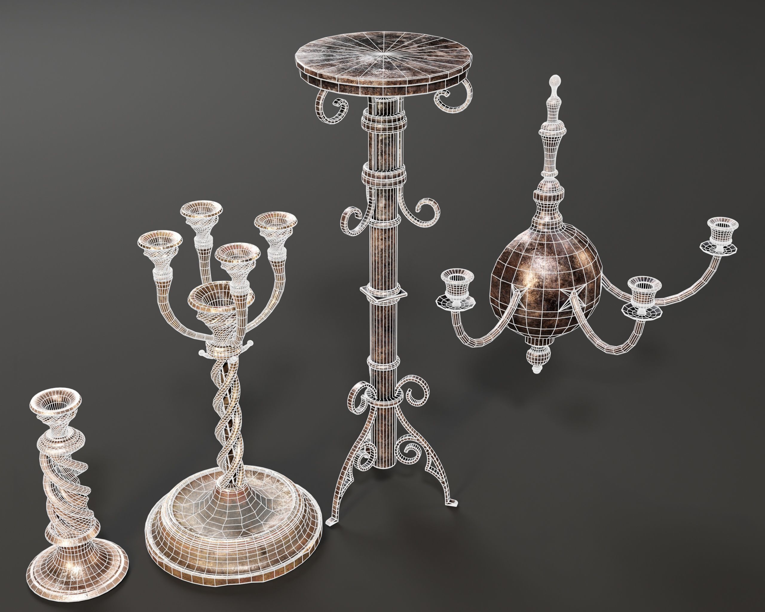 Gothic Candelabra Set 4  Low-poly 3D model_5