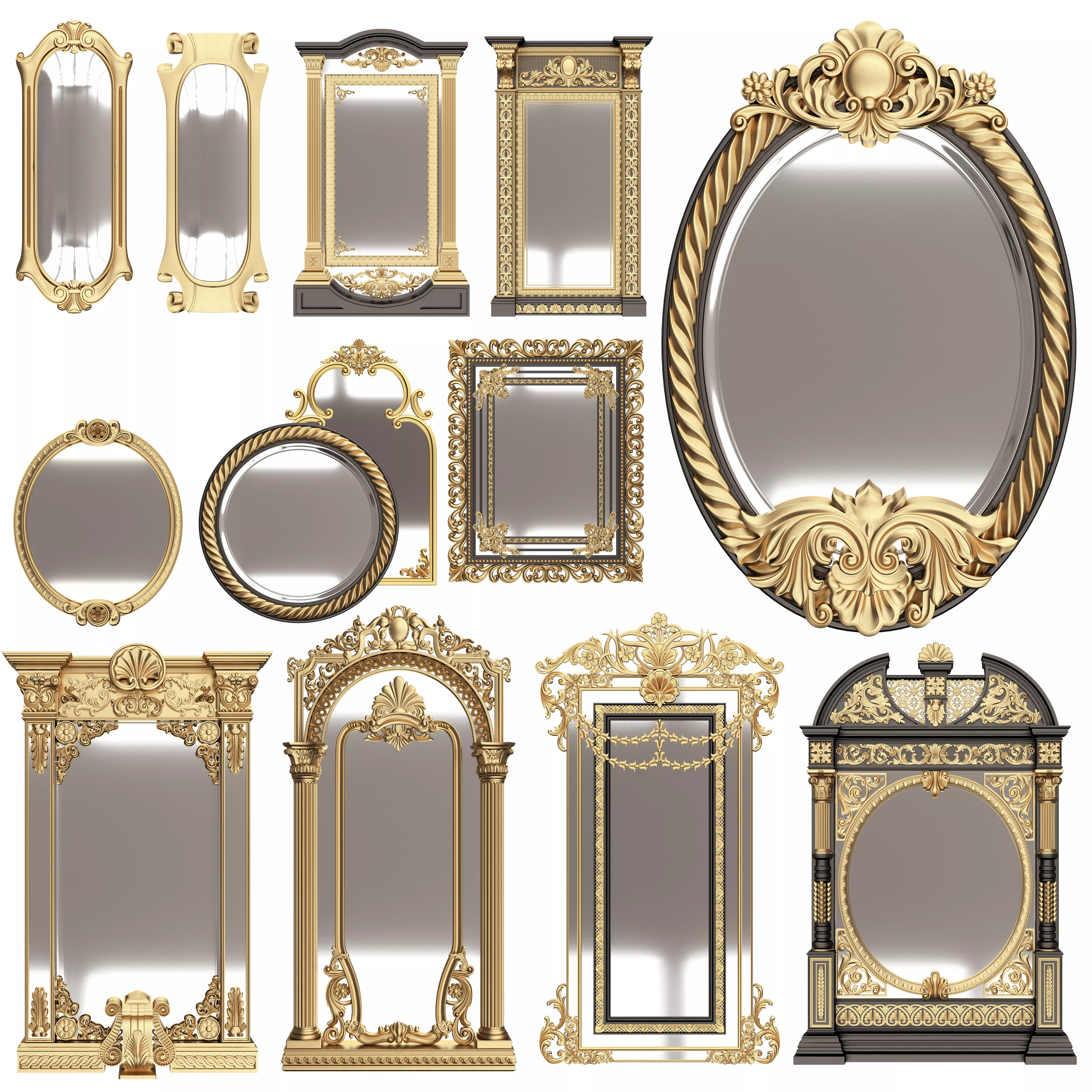 Carved Classic Mirror Collection Low-poly 3D model
