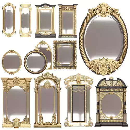 Carved Classic Mirror Collection Low-poly 3D model