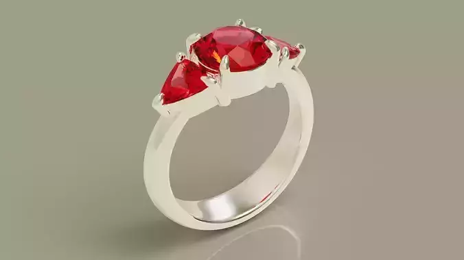 Prong set round and trillion shape diamond three stone ring