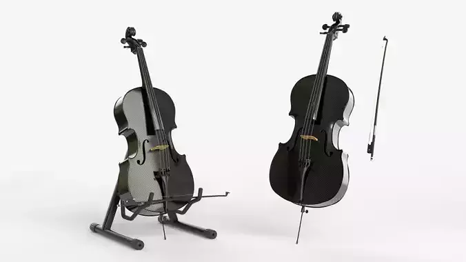 Black Carbon Fiber Cello Bow and Stand 3D model