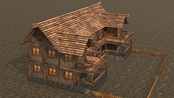 village house low poly medieval house Low-poly 3D model 6
