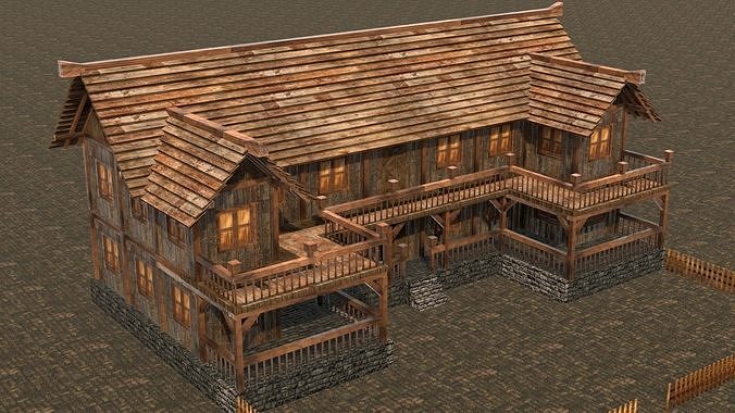 village house low poly medieval house Low-poly 3D model 5