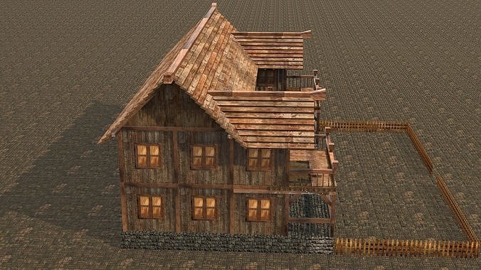 village house low poly medieval house Low-poly 3D model 7