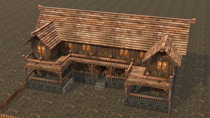village house low poly medieval house Low-poly 3D model 4