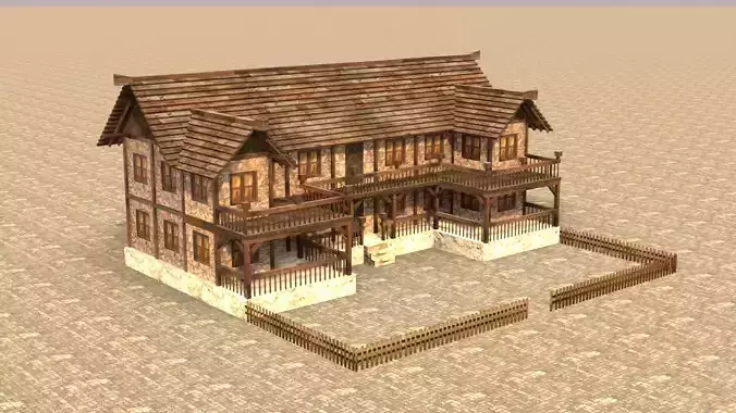old village medieval house low poly 3d Low-poly 3D model