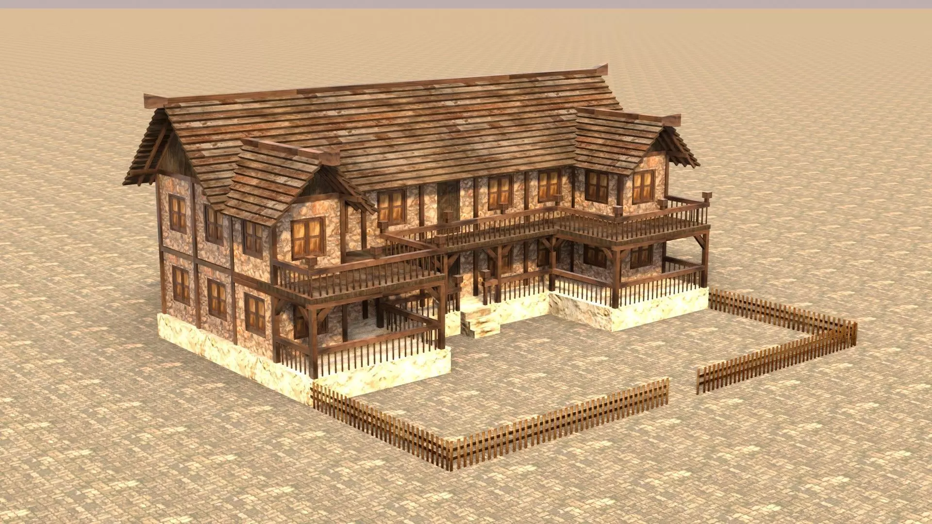 old village medieval house low poly 3d Low-poly 3D model