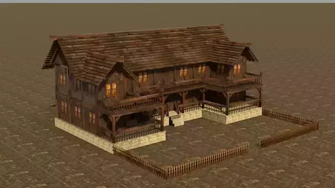 old village medieval city house low poly Low-poly 3D model