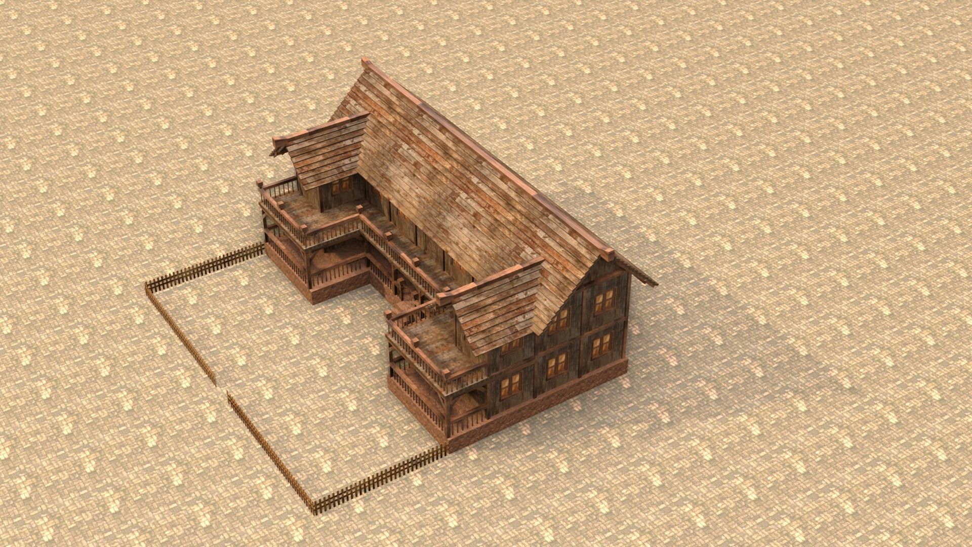 old village house medieval low poly Low-poly 3D model_19