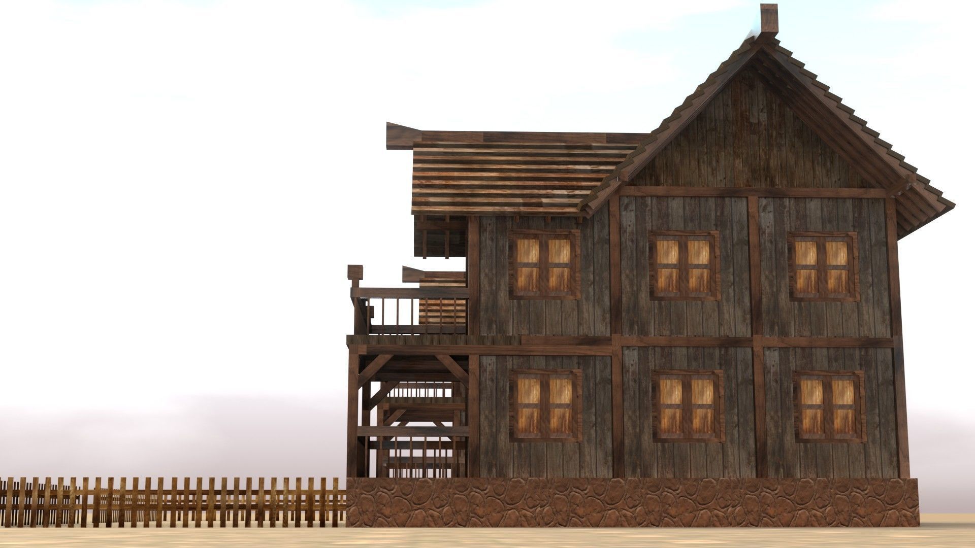old village house medieval low poly Low-poly 3D model_12