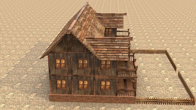 old village house medieval low poly Low-poly 3D model 7