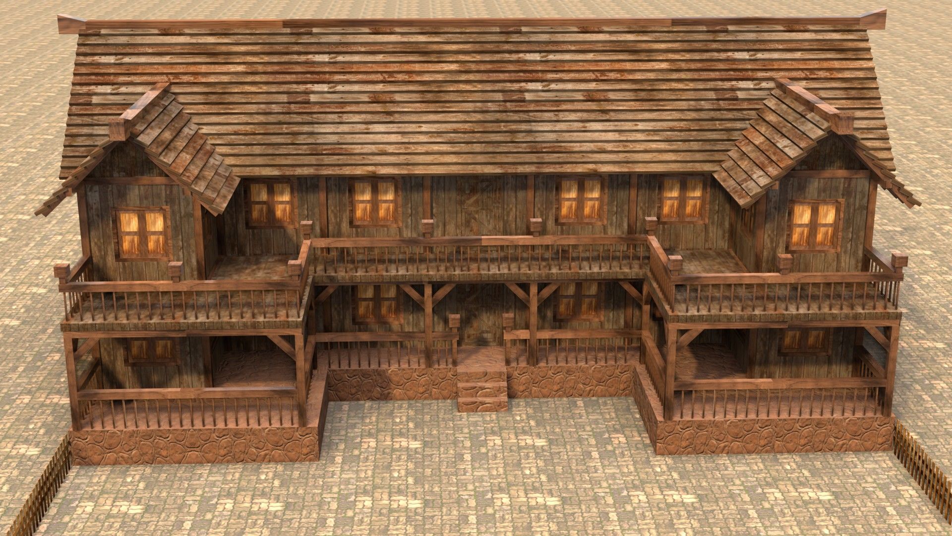 old village house medieval low poly Low-poly 3D model_1