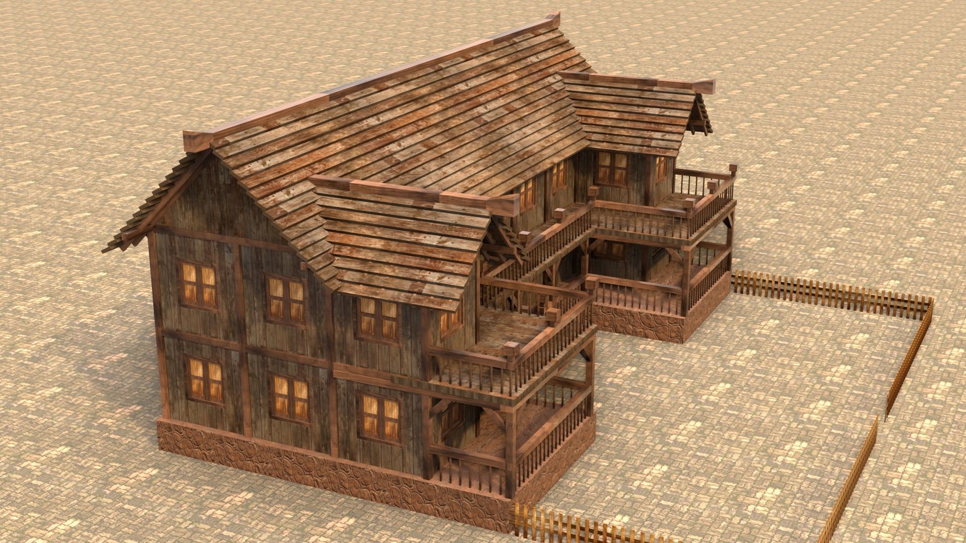 old village house medieval low poly Low-poly 3D model_5