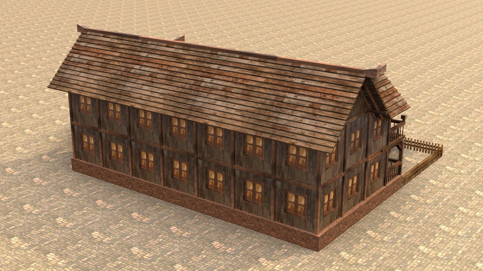 old village house medieval low poly Low-poly 3D model_7