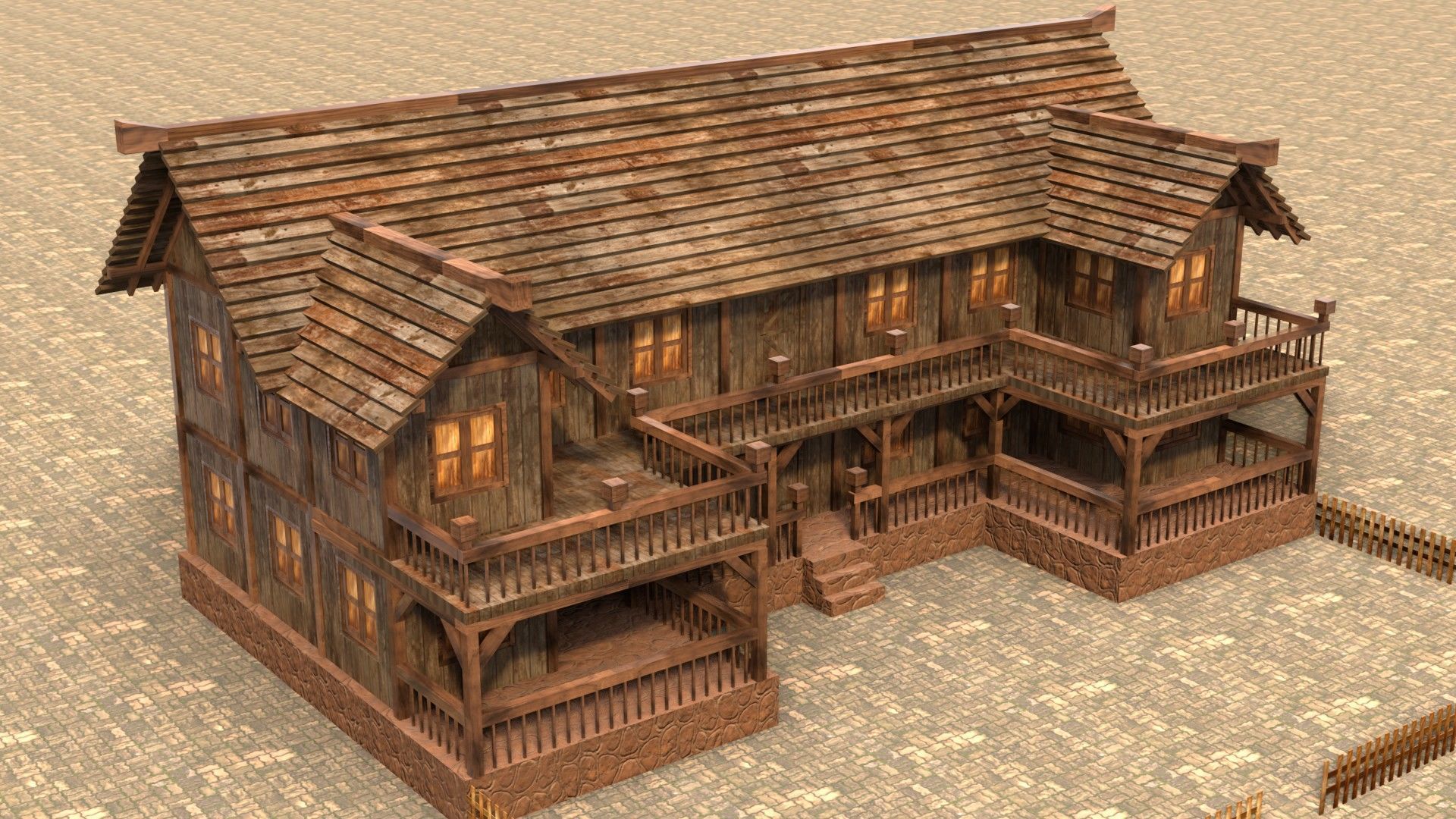 old village house medieval low poly Low-poly 3D model_4
