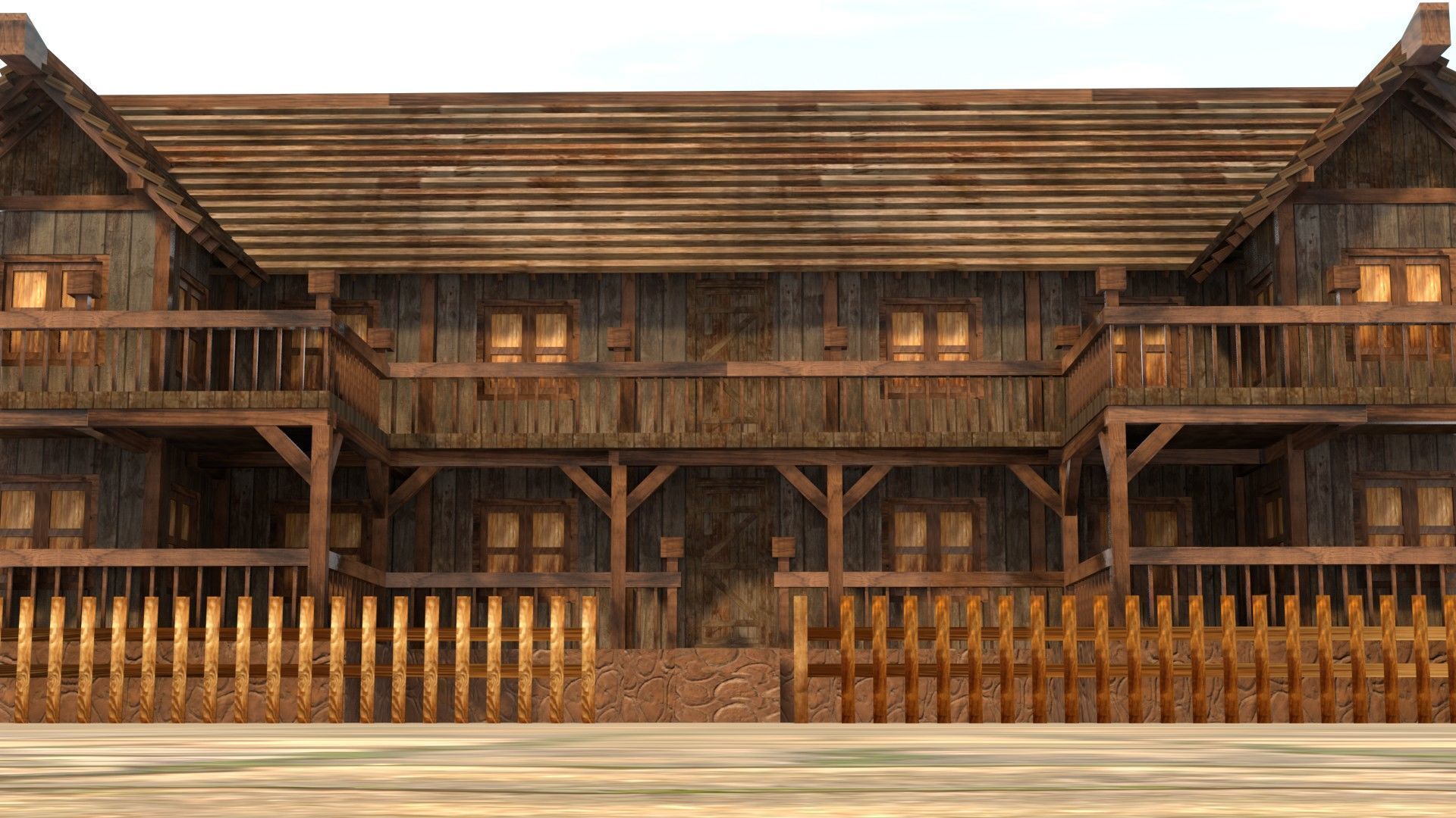 old village house medieval low poly Low-poly 3D model_10