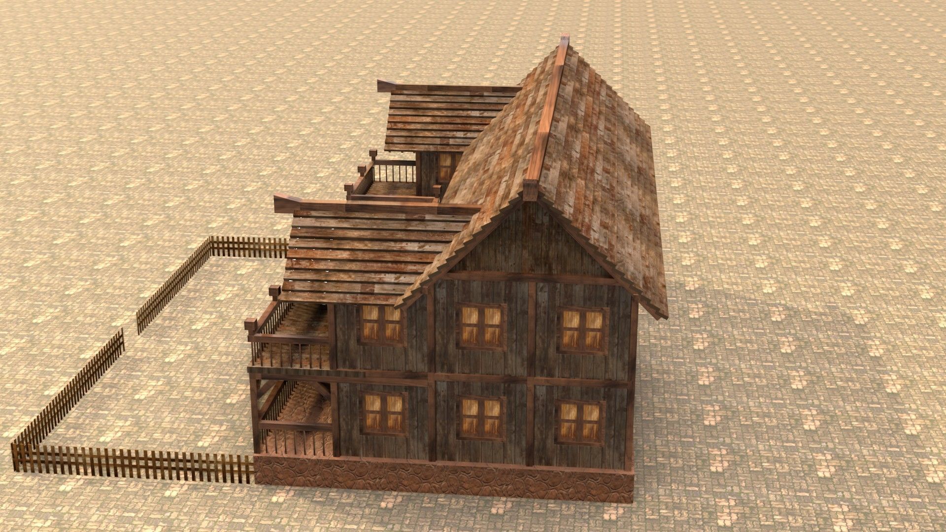 old village house medieval low poly Low-poly 3D model_9