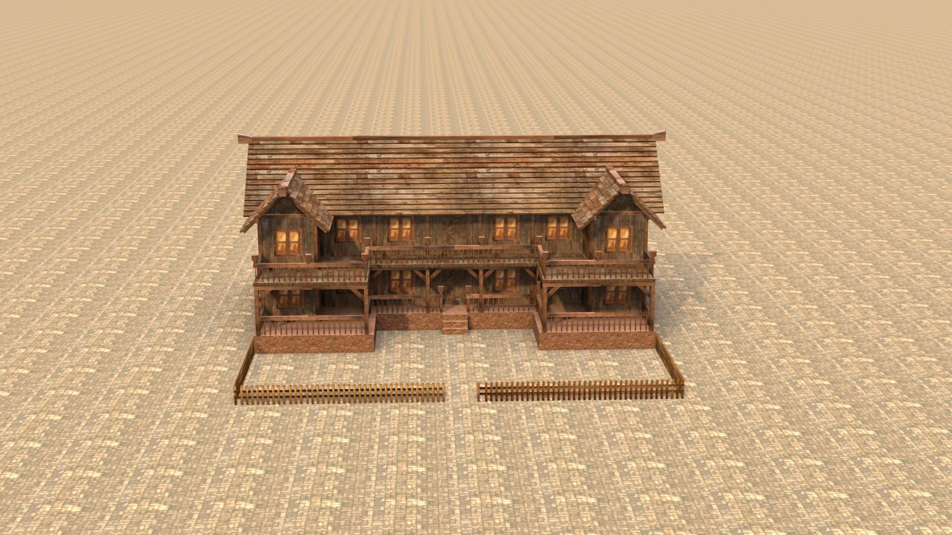 old village house medieval low poly Low-poly 3D model_17