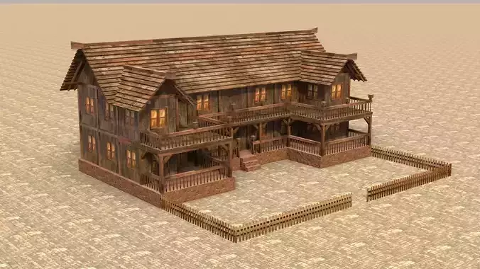 old village house medieval low poly Low-poly 3D model