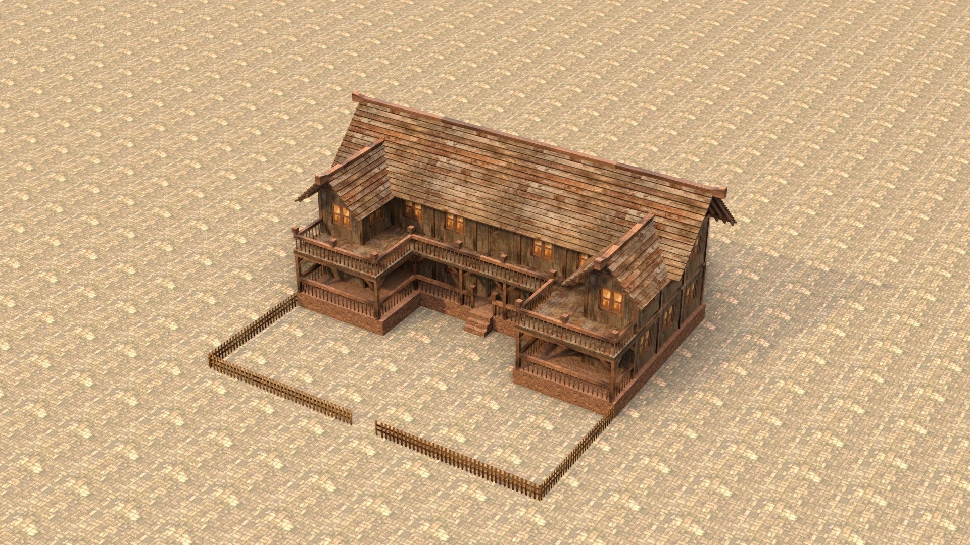 old village house medieval low poly Low-poly 3D model_13