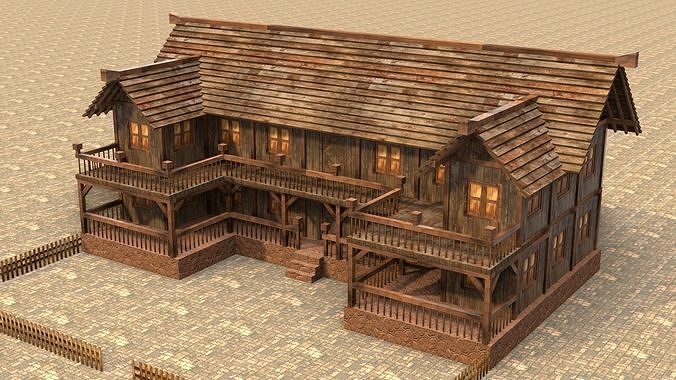 old village house medieval low poly Low-poly 3D model 3
