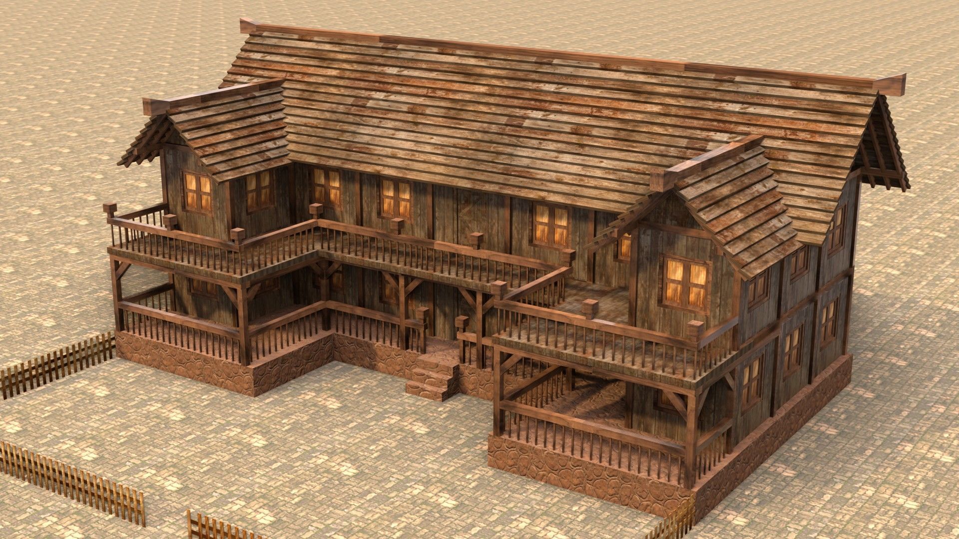 old village house medieval low poly Low-poly 3D model_2